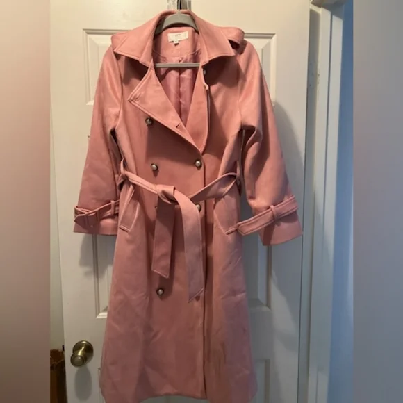 Faux Suede Pink Spring Fall Coat Trench - Picture 1 of 6
